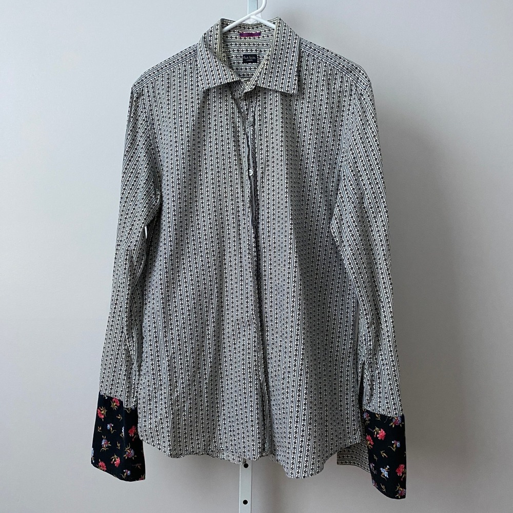 Paul Smith Cotton Academia Moody Floral Contrast Cuff Button Shirt 17 Gray